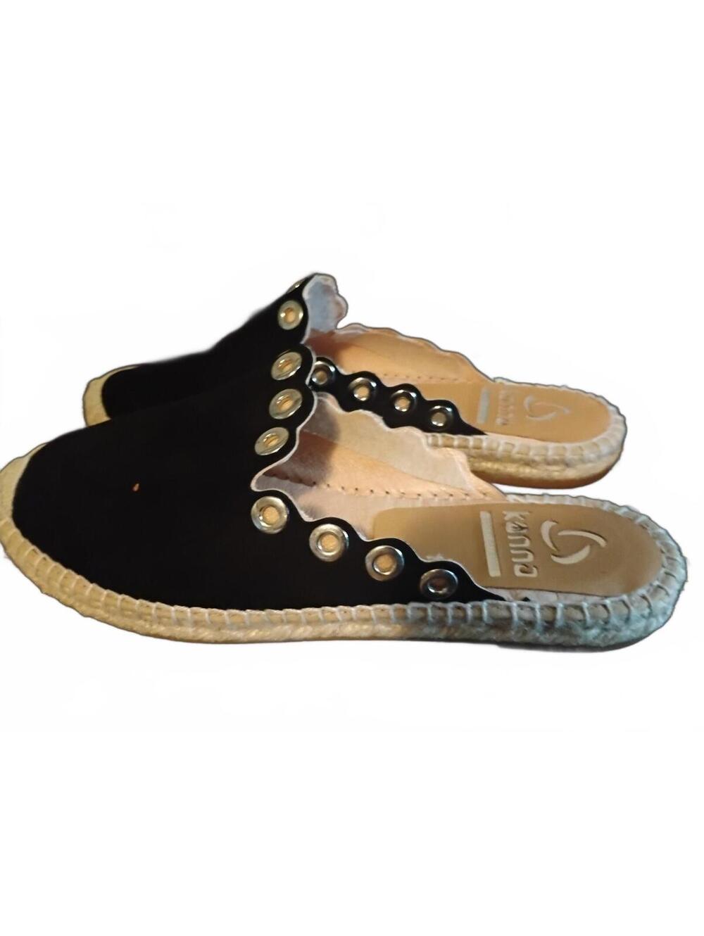 Kanna Black Slip-On Espadrille Flats with Eyelet Detail